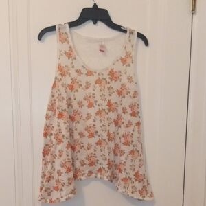 Floral Sleeveless Tank Top - White with pink Floral Print XL
